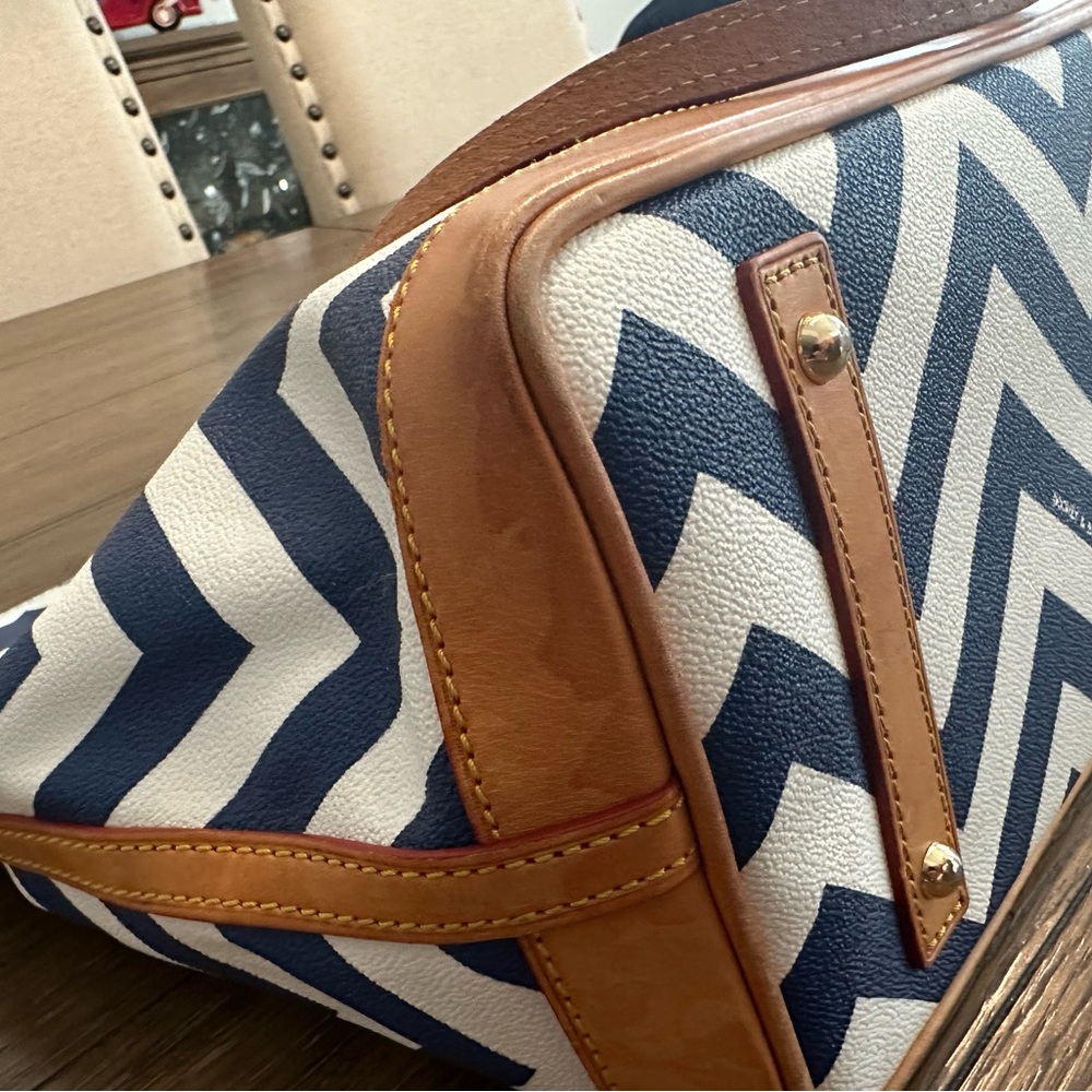 Dooney & Bourke Blue Chevron Tote with Tan Accents And Wallet - Picture 7 of 7